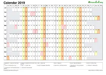 Calendar Horizontal Column With Holiday Malaysia 2019