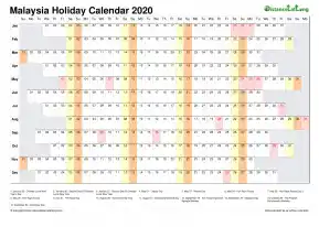 Calendar Horizontal Column With Holiday Malaysia 2020