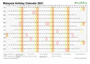 Calendar Horizontal Column With Holiday Malaysia 2021