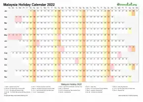 Calendar Horizontal Column With Holiday Malaysia 2022