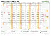 Calendar Horizontal Column With Holiday Malaysia 2023
