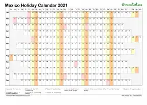 Calendar Horizontal Column With Holiday Mexico 2021