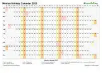 Calendar Horizontal Column With Holiday Mexico 2023