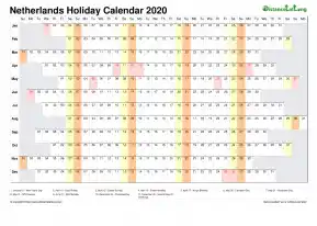 Calendar Horizontal Column With Holiday Netherland 2020