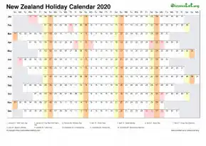 Calendar Horizontal Column With Holiday New Zealand 2020
