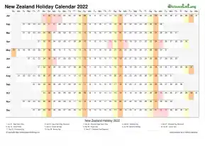 Calendar Horizontal Column With Holiday New Zealand 2022