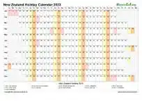 Calendar Horizontal Column With Holiday New Zealand 2023