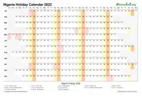 Calendar Horizontal Column With Holiday Nigeria 2022