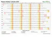 Calendar Horizontal Column With Holiday Nigeria 2023
