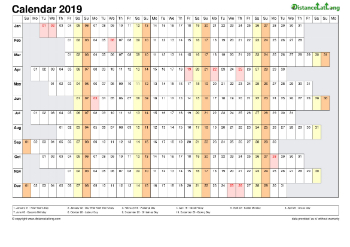 Calendar Horizontal Column With Holiday Nz 2019