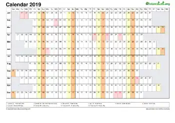 Calendar Horizontal Column With Holiday Nz 2019