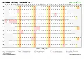 Calendar Horizontal Column With Holiday Pakistan 2022