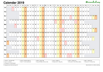 Calendar Horizontal Column With Holiday Sa 2019