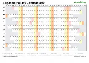 Calendar Horizontal Column With Holiday Singapore 2020