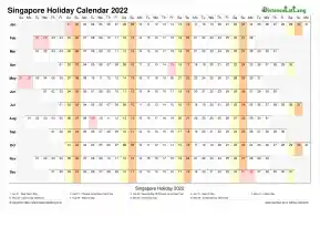 Calendar Horizontal Column With Holiday Singapore 2022
