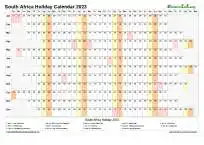 Calendar Horizontal Column With Holiday South Africa 2023