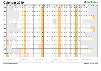 Calendar Horizontal Column With Holiday Spain 2019