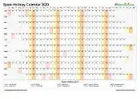 Calendar Horizontal Column With Holiday Spain 2023