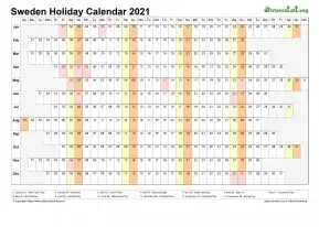 Calendar Horizontal Column With Holiday Sweden 2021