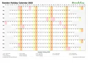 Calendar Horizontal Column With Holiday Sweden 2022