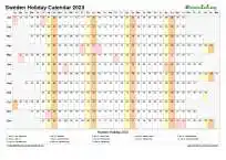 Calendar Horizontal Column With Holiday Sweden 2023