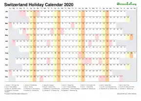 Calendar Horizontal Column With Holiday Switzerland 2020