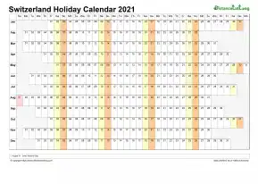 Calendar Horizontal Column With Holiday Switzerland 2021