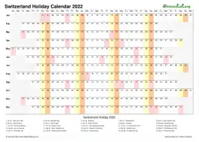 Calendar Horizontal Column With Holiday Switzerland 2022