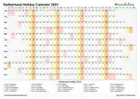 Calendar Horizontal Column With Holiday Switzerland 2023