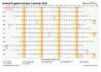 Calendar Horizontal Column With Holiday Uk 2023
