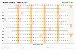 Calendar Horizontal Column With Holiday Ukraine 2022