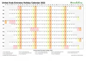 Calendar Horizontal Column With Holiday United Arab Emirates 2022