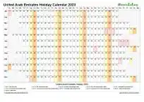 Calendar Horizontal Column With Holiday United Arab Emirates 2023