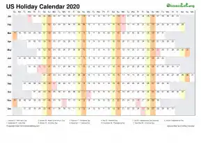 Calendar Horizontal Column With Holiday Us 2020