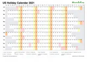 Calendar Horizontal Column With Holiday Us 2021