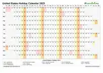 Calendar Horizontal Column With Holiday Us 2023