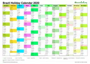 Calendar Vertical Month Column With Brazil Holiday Multi Color 2020
