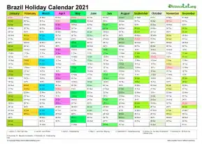 Calendar Vertical Month Column With Brazil 2021