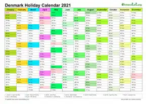 Calendar Vertical Month Column With Denmark Holiday Multi Color 2021