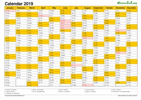 Calendar Vertical Month Column With Holiday Oman Color Orange 2019