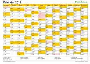Calendar Vertical Month Column With Holiday Oman Color Orange 2019