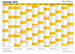 Calendar Vertical Month Column With Holiday Sa Color Orange 2019