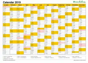 Calendar Vertical Month Column With Holiday Sa Color Orange 2019