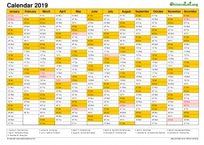 Calendar Vertical Month Column With Holiday Uk Color Orange 2019
