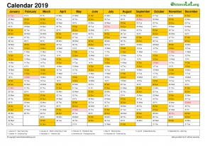 Calendar Vertical Month Column With Holiday Us Color Orange 2019