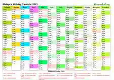 Calendar Vertical Month Column With Malaysia Holiday Multi Color 2023