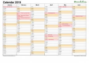 Calendar Vertical Month Holiday Hong Kong 2 Page 2019