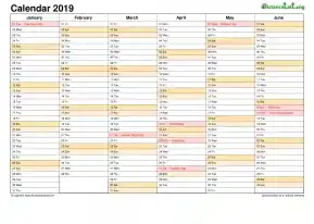 Calendar Vertical Month Holiday Sa 2 Page 2019