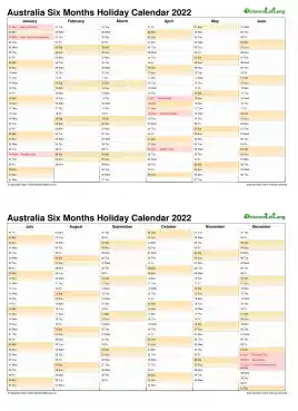 Calendar Vertical Six Months Australia Holiday 2022 2 Page