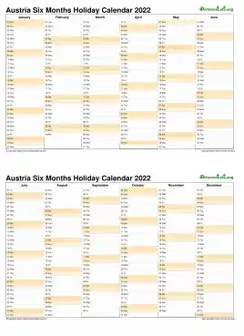 Calendar Vertical Six Months Austria Holiday 2022 2 Page